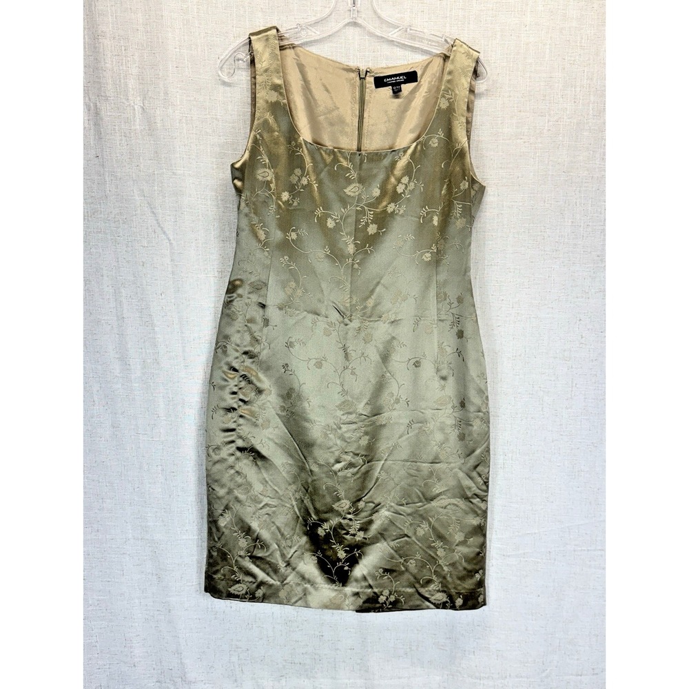 Emanuel Ungaro Sheath Dress Womens 10 Gold Floral Jacquard Metallic‎ Cocktail